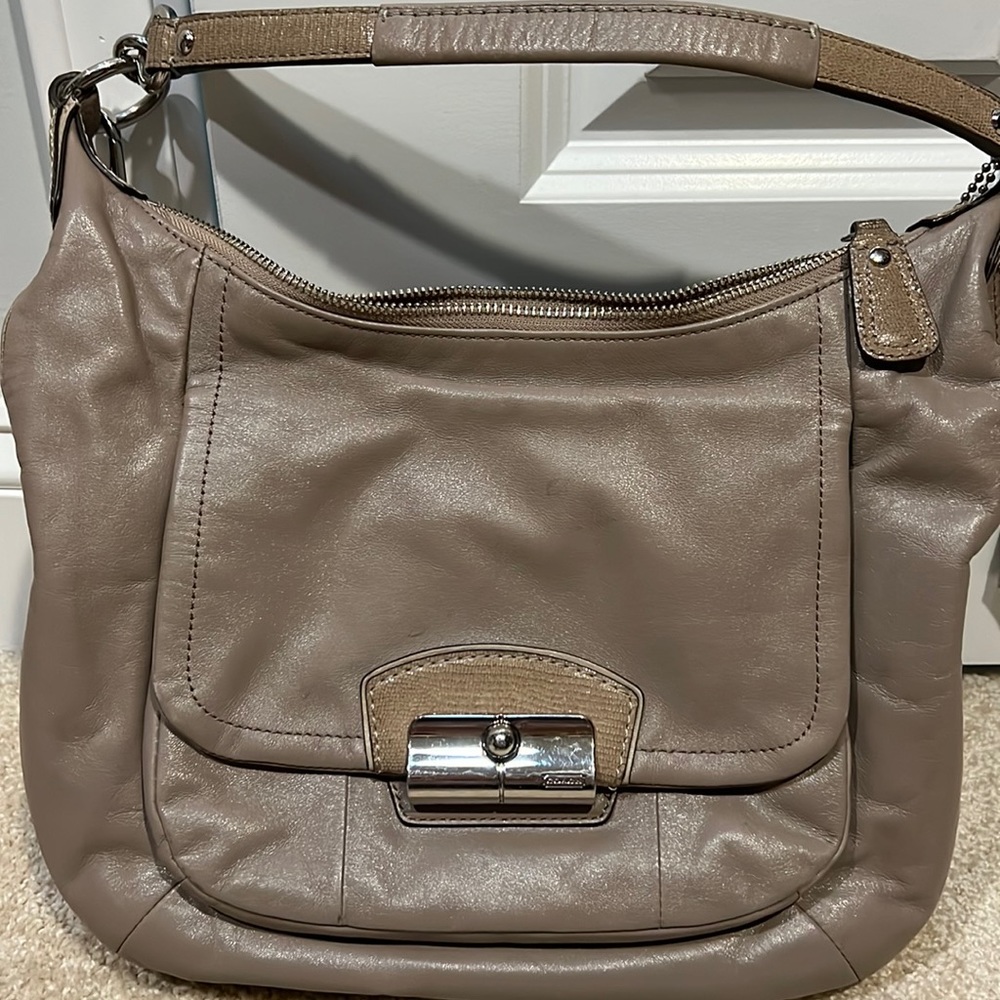 Grey leather coach purse